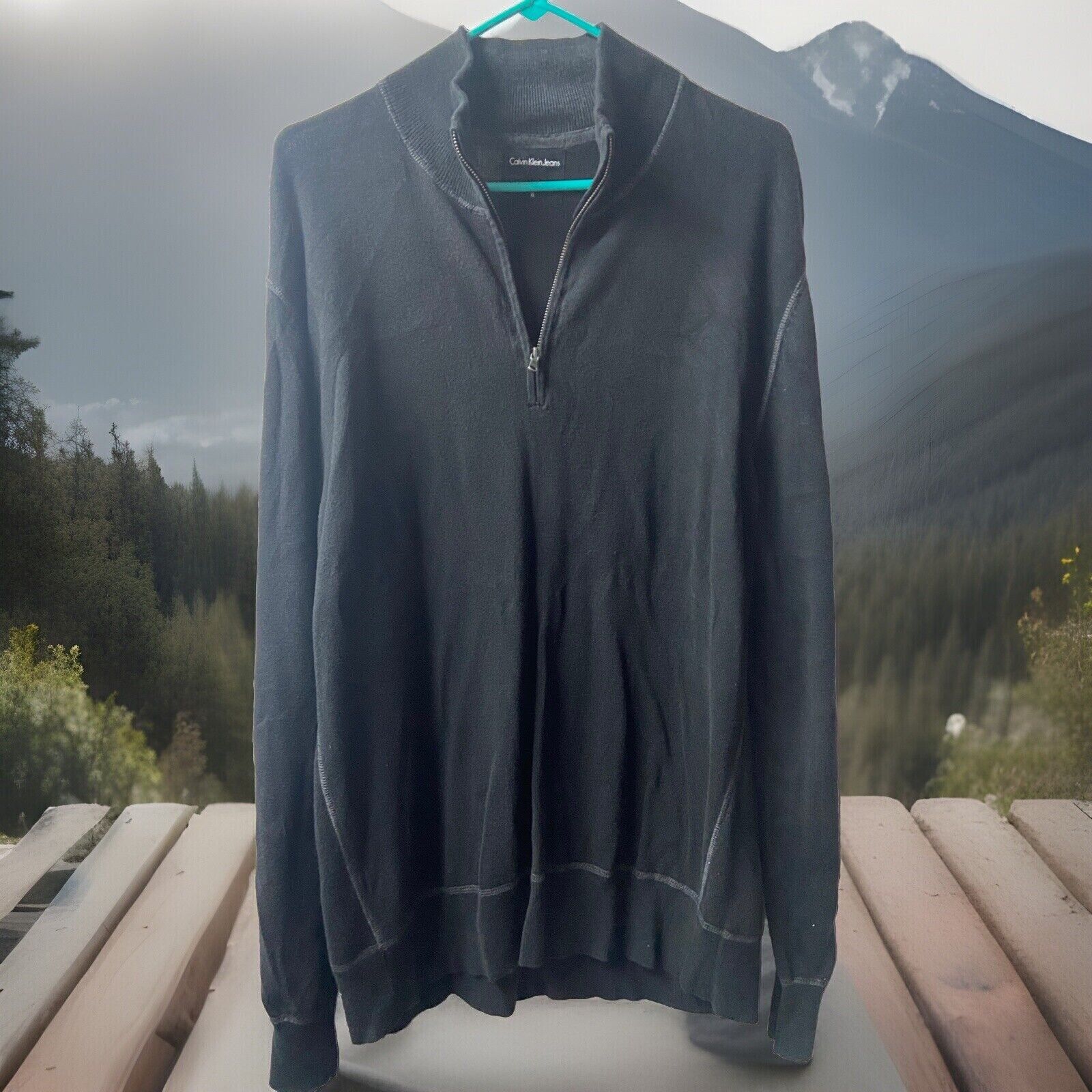 Calvin Klein Jeans Sweater Mens XL Black  Long Sleeved Quarter Zip Tight Knit thumbnail 2
