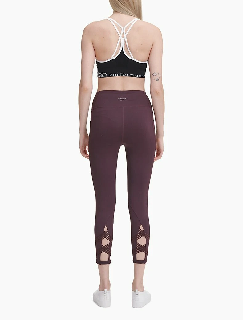 Calvin Klein Performance High-Waist Lattice-Back Leggings - Dark Red, XS  #983