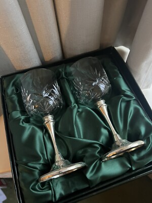 Vintage Royal County Silberbesteck Weingläser 24% Bleikristall versilberter Stiel