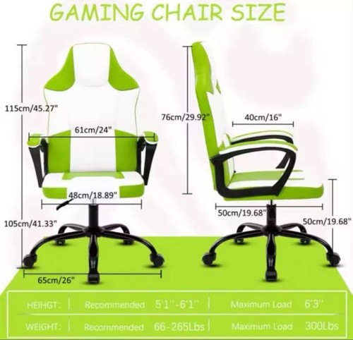 Green contrast Video GamingComputer Office Desk Chair ArmAdjust Height Wheel - Picture 3 of 6