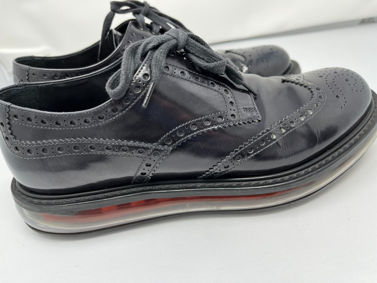 靴 vintage PRADA wing tip leather shoes PRADA Black Patent Leather Wing Tip Platform Lace-Up Oxfords