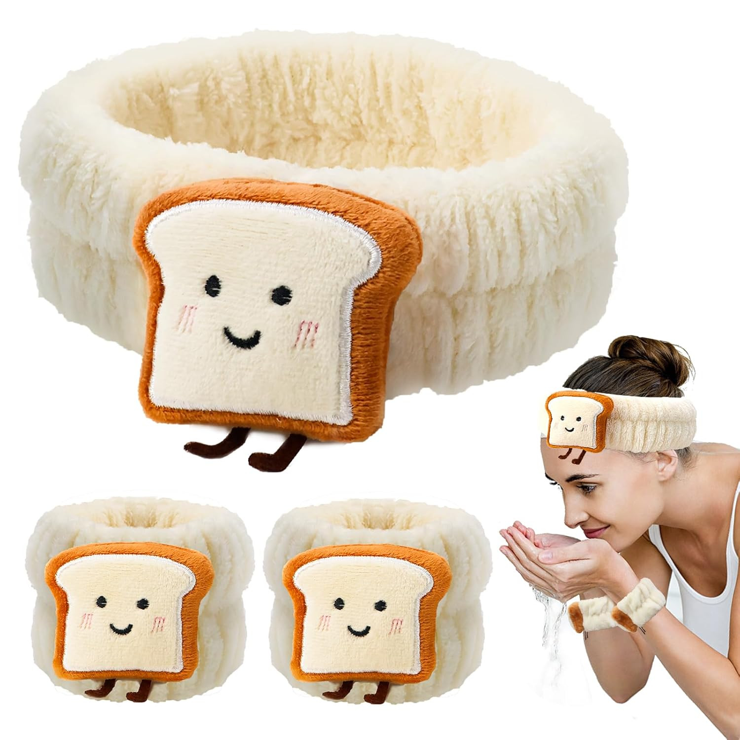 Schwamm Stirnband Armband Set 3 Stück Cartoon Haarband Kosmetik Stirnbänder Elas