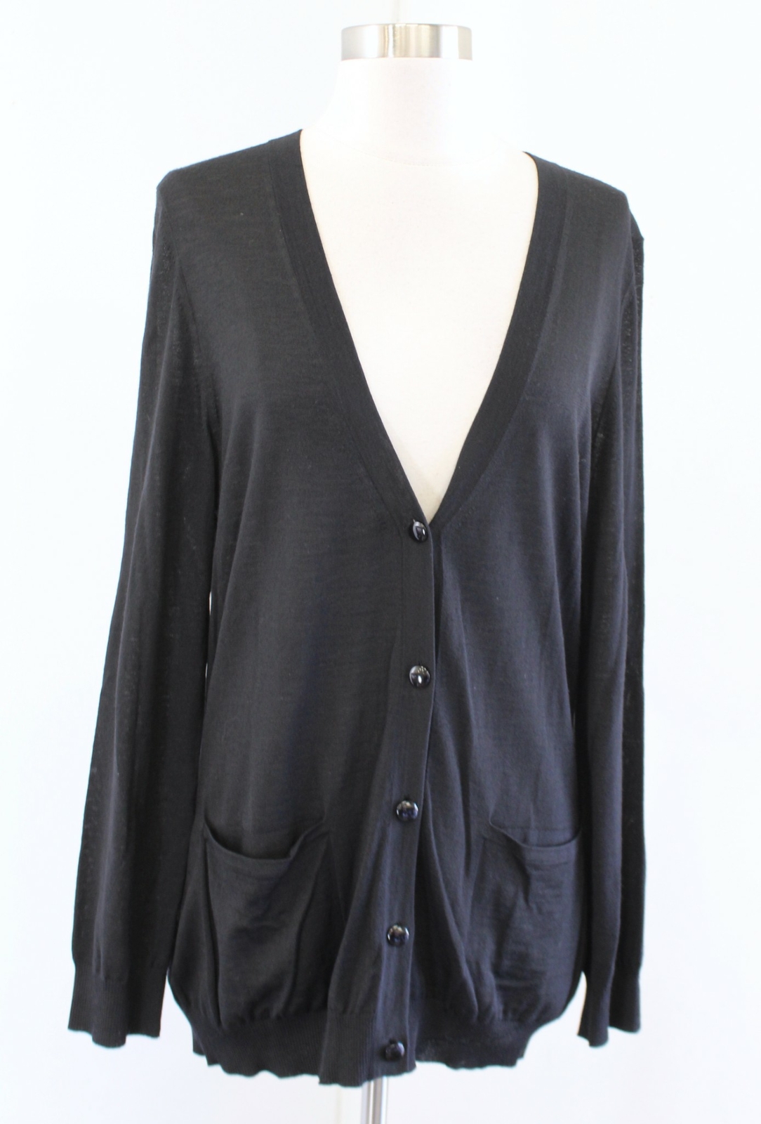 St John Solid Black Lightweight Wool Blend V Neck… - image 1