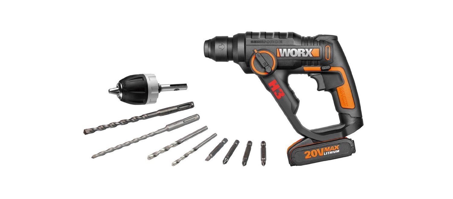 WORX WX390 18V Cordless H3 Rotary Hammer Drill Battery x8 Drill Bit set