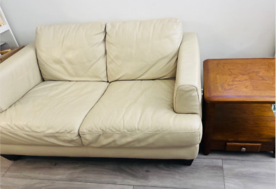 NATUZZI EDITIONS GENUINE LEATHER SOFA + EXTRA WOODEN FREE SIDE TABLE - CASH ONLY