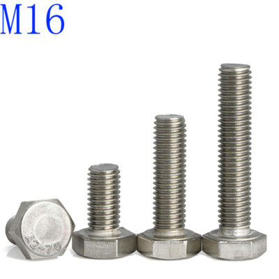 M16 Stainless Steel Metric Full Thread Hexagon Head Bolts Screws A2-70 DIN933