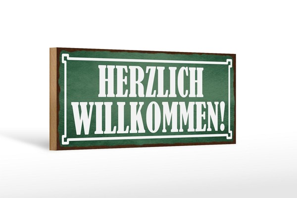 Holzschild Hinweis 27X10 Cm Herzlich Willkommen Geschenk Deko Schild Wooden Sign-image