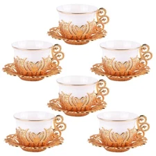 White and Gold Turkish Coffee Espresso Cup Set for 6 Persons 80 ml each