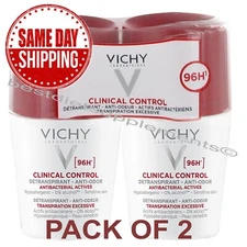 2 X Vichy Clinical Control Deodorant & Antiperspirant 96 hour Roll-On NEW 2x50ml