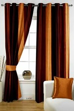 New 2 Piece Eyelet Long Door Curtain Set - 9 feet Brown Gold