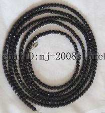 Long 60" 3mm Faceted Black Spinel Round Gemstone Beads Necklace