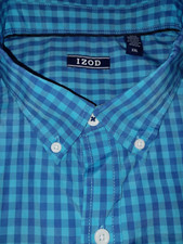 NWT IZOD Men's Shirt Short Sleeve Breeze NWT XXL Aqua/Navy check pocket logo