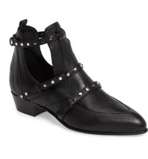 Jimmy Choo HARLEY Studs Cutout Bootie Boot Black Leather Low 30 Block Heel 35
