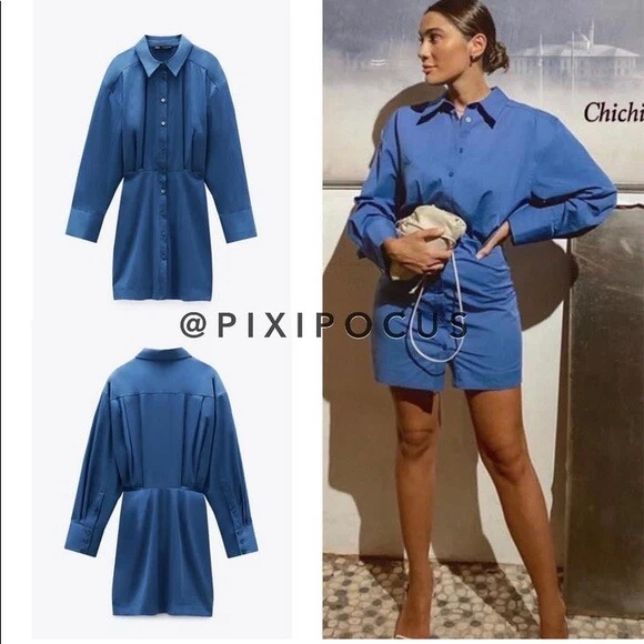 Zara blue top button dress