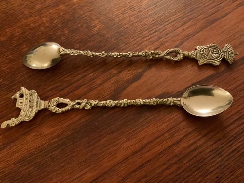Vintage Brass Silverplate Collectors Ice Tea Spoons Souvenir Set Of 2 Italy - Picture 5 of 6
