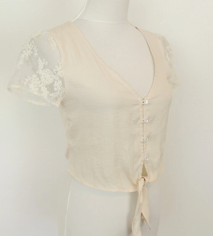 Blusa Anthropologie Mujer S Cry Bebé Romántica Cortada Corbata Cintura Manga Encaje Foto 3 de 4