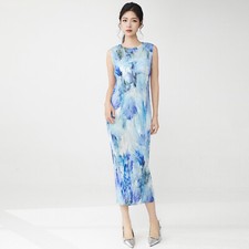 Summer New Long Skirt Slimming Skirt Sleeveless Round Neck Print Elegant Dress