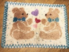 Latch Hook Rug Teddy Bears Hearts Bows Multicolor Handmade 29 X 21 A499