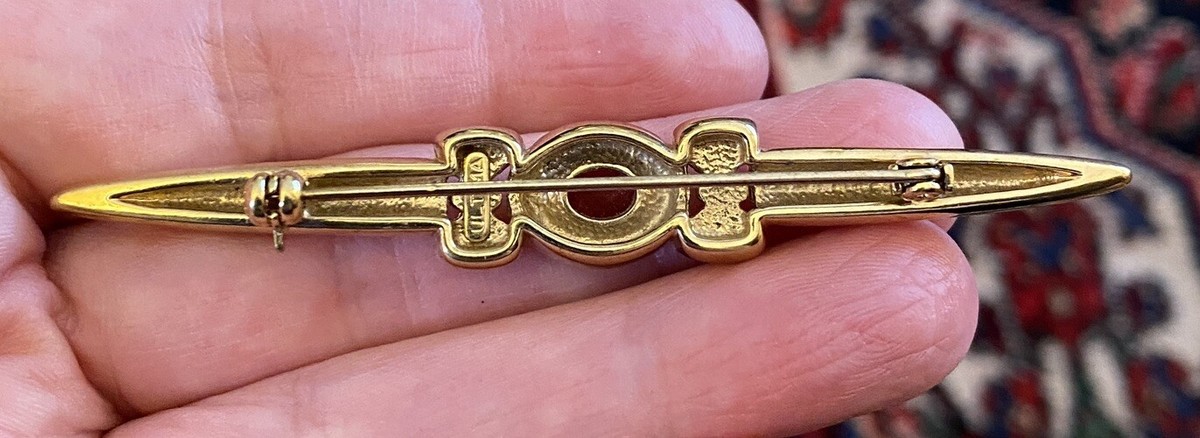 Vintage Signed “Ultima” Edizione Bar Brooch Italian Rhinestone And Art Glass Pin View 6
