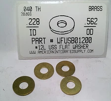 #12L Flat Washers Solid Brass .228"IDx.562"ODx.040"TH (50)