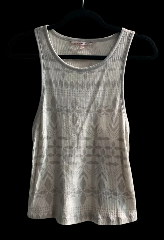 Camiseta sin mangas Victoria's Secret marfil estampado geométrico acanalada espalda deportiva S Foto 3 de 4
