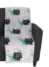 Berkshire Peanuts Snoopy Velvetloft Throw Blanket Winter Plaid Christmas NEW