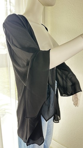 Women’s Sheer Black Kimono CardiganOpen Front Chiffon with Flowy Bell SleevesXXL - Picture 12 of 16