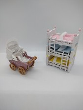 EPOCH CALICO CRITTERS Lot Nursery Triple Bunk Beds and baby stroller pram set