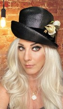 Vtg RETRO 50s Women's Jet Black Straw Brimmed Pillbox Hat Yellow Roses Flowers