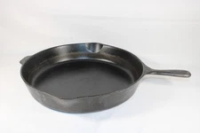 LARGE !!! 13.5 Inches  Antique Cast Iron Fry Pan Marked 12 and B on Handle
