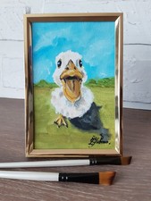 Peinture à l'huile drôle de canard portrait d'oie original art mural encadré 4x6