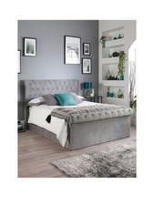 Image of Aspire Chesterfield Fabric Lift Up Storage Bed Double Grey Buttoned