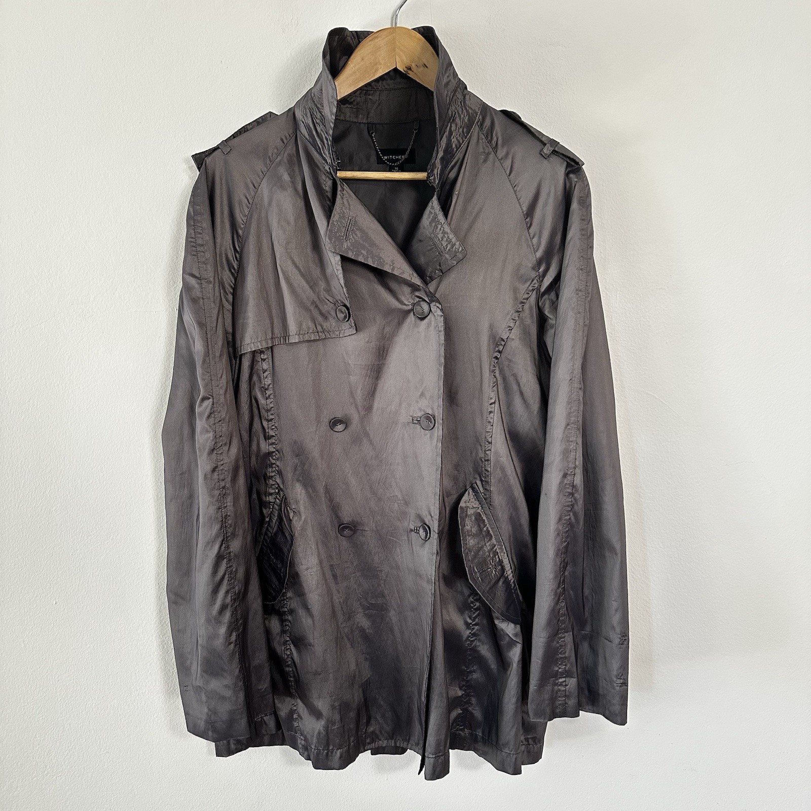 Witchery Womens Lightweight Nylon Rain Trench Coat Double Breasted Size 14