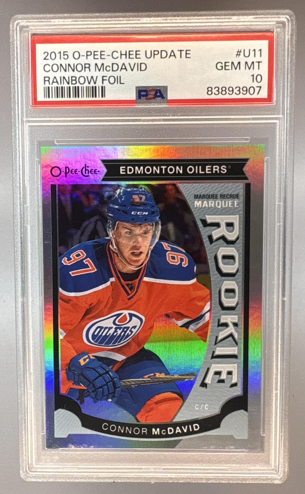 2015-16 O-Pee-Chee Update Connor McDavid Rookie Rainbow Foil PSA 10 BNB721