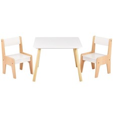 Children's White & Wood Table and 2 Chair Set | Kids Activity Table for Play, Cr