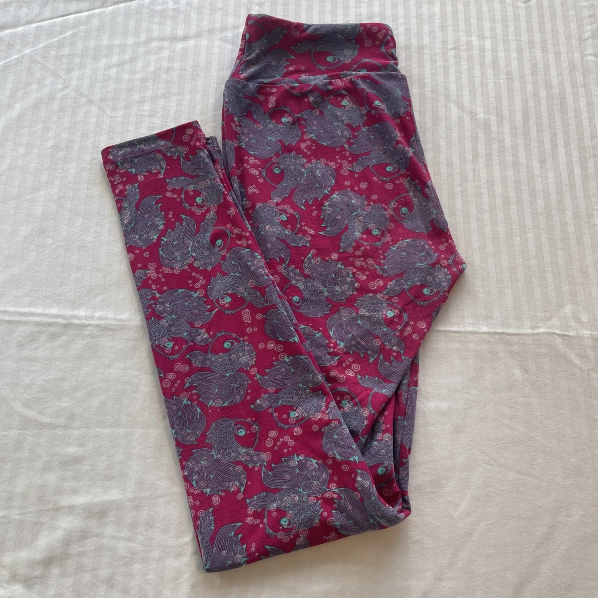 Leggings LulaRoe Vintage TC - Imprimé Poissons Violets - Taille Tall & Curvy - Neuf Avec étiquettes