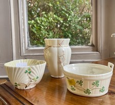 Belleek Ireland Shamrock Pattern And Cherry Blossom Bowl And Vase China Set