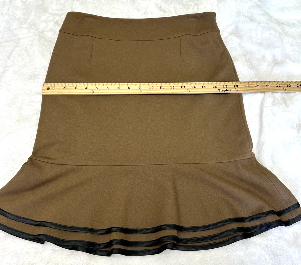 Falda elástica ECCOCI para mujer beige oscuro línea A con volantes dobladillo hasta la rodilla talla 4 Foto 4 de 4