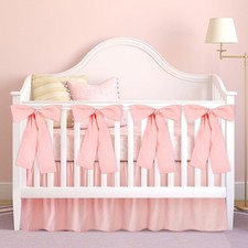 Pink Crib Bed Skirts with 4 Large Cot Bow Baby Crib Skirt for Boys Girls Nursery