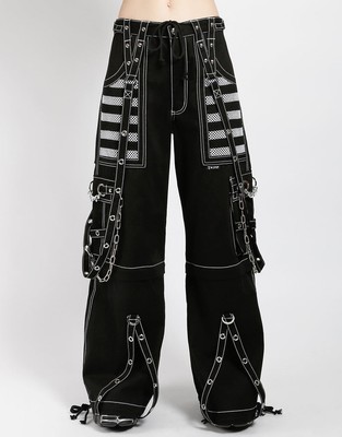 Gothic Hose Unisex Schwarz Weiß mit Ketten & Trägern   Cyberpunk Techwear