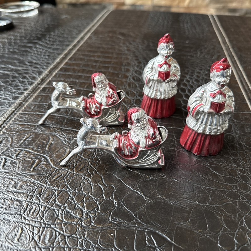 Vintage 1950's Hard Plastic Celluloid Christmas Choir Boy Santa Sleigh Ornaments