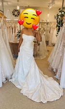 Ivory Strapless Satin Mermaid Wedding Dress Size 12/14 Beaded Crystal Ruching
