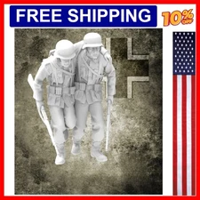 1/35 Scale Die-Cast Resin Figure Model Kit WWII German Wounded Soldiers 2 Fig...