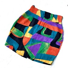 Vintage 90s Colorblock Mini Skirt Rainbow Patch Print Festival Y2K Abstract | S