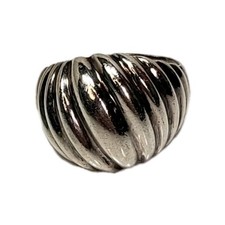 Vintage Sterling Silver Ribbed Wave Puffy Dome Ring Size 7.5
