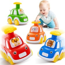 Press and Go Car Toys for Toddlers 1-3, 4 Pack Animal Baby Car Toys for 1 2 Year