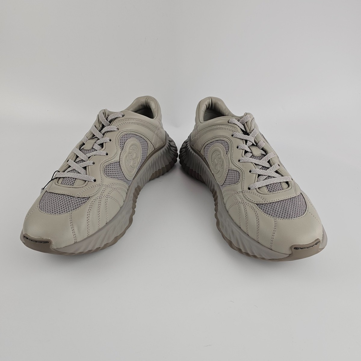 $1290 New GUCCI Mens Ripple Men\'s Grey Leather Silver Sneakers Size UK 11 Gucci New Nappa Sombre Interlocking G Ripple Mens Platform  main image 2