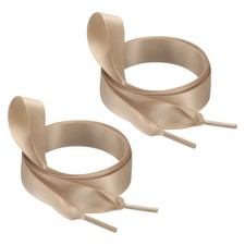 55" Satin Ribbon Flat Shoelaces Wide Silk Sneakers Shoestring, Khaki
