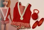 VTG 1964 Mattel Barbie Skipper Doll #950 Red Striped Swimsuit Shoes & Purse