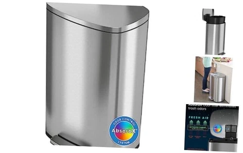  SoftStep 13.2 Gallon Step Kitchen Trash Can with Lid and Silver With Black